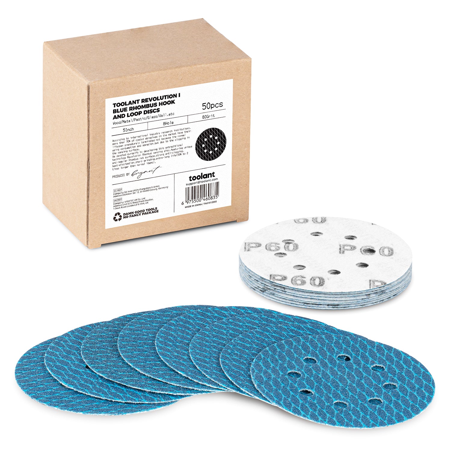 Sanding Disc Hook and Loop Pads, Diamond Shape 5 Inch & 6 Inch 8 Hole